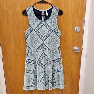Sky blue intricately patterned layered A-line dress